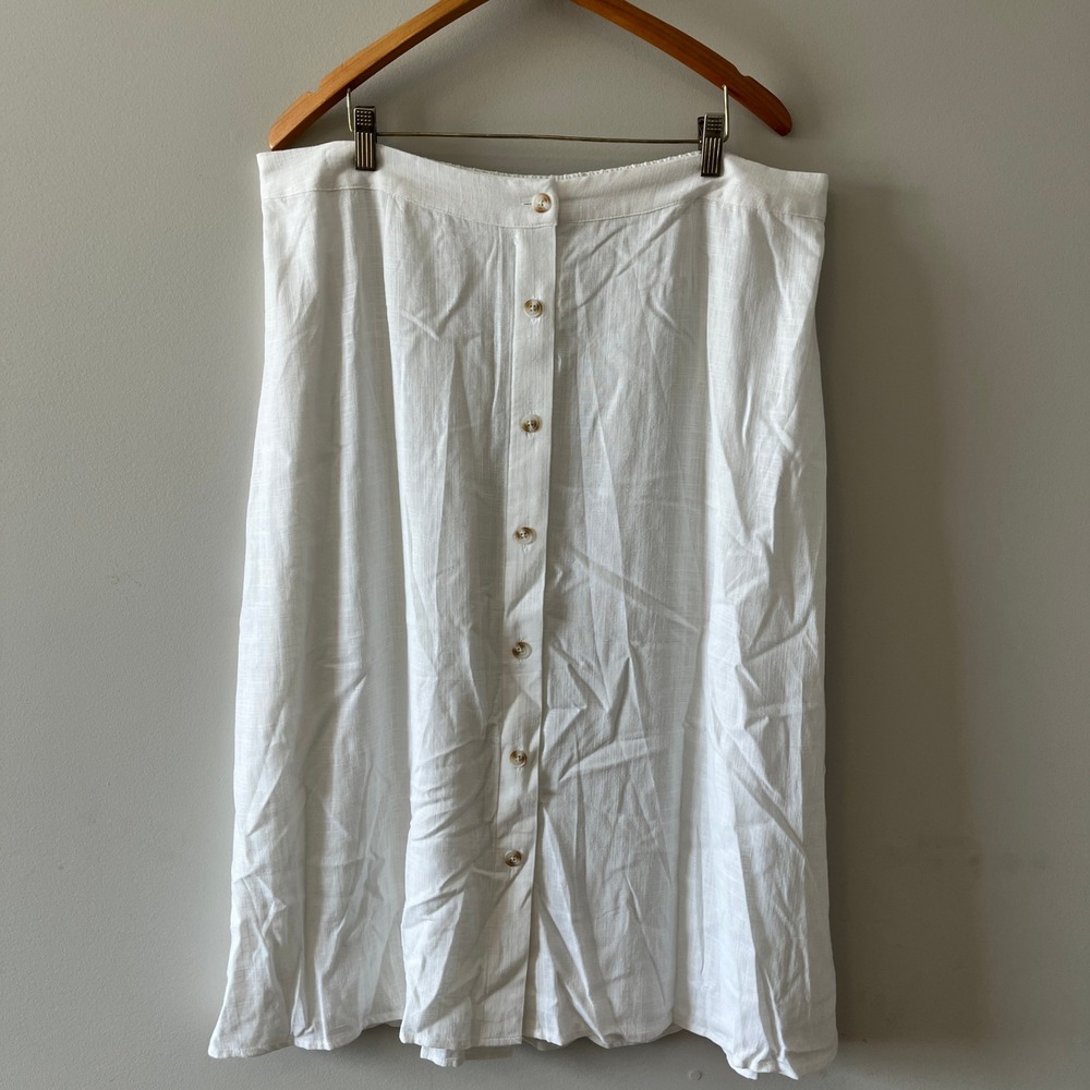 LC Lauren Conrad Button Front Midi Skirt Coastal White XXL Elastic Waist